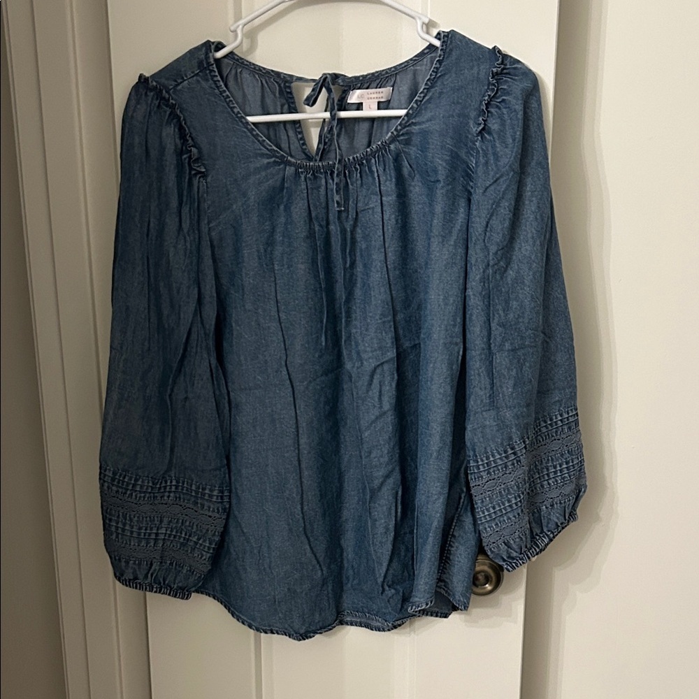 LC Lauren Conrad Blue Denim Blouse size large